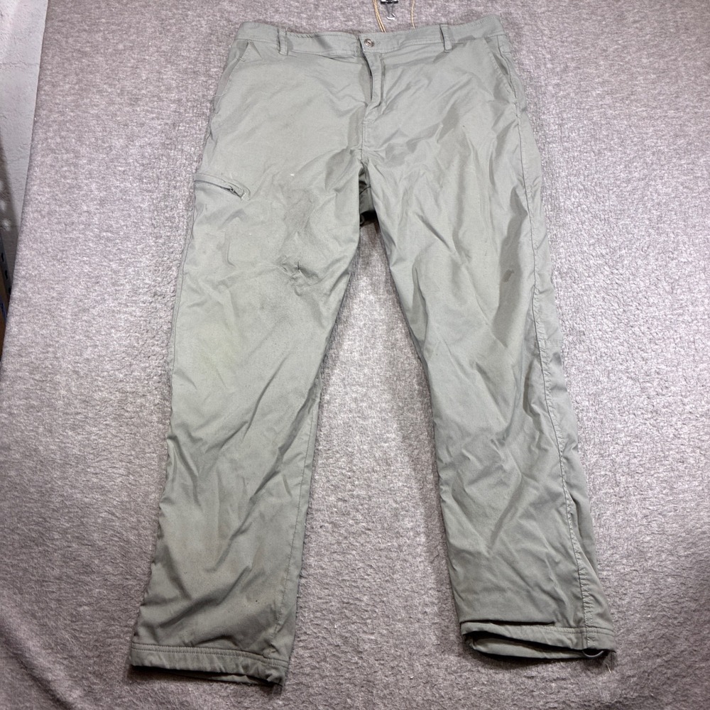 Gerry Hiking Pants Men 40x32 Green Grid Fleece Lined Distressed Fall Winter Hike